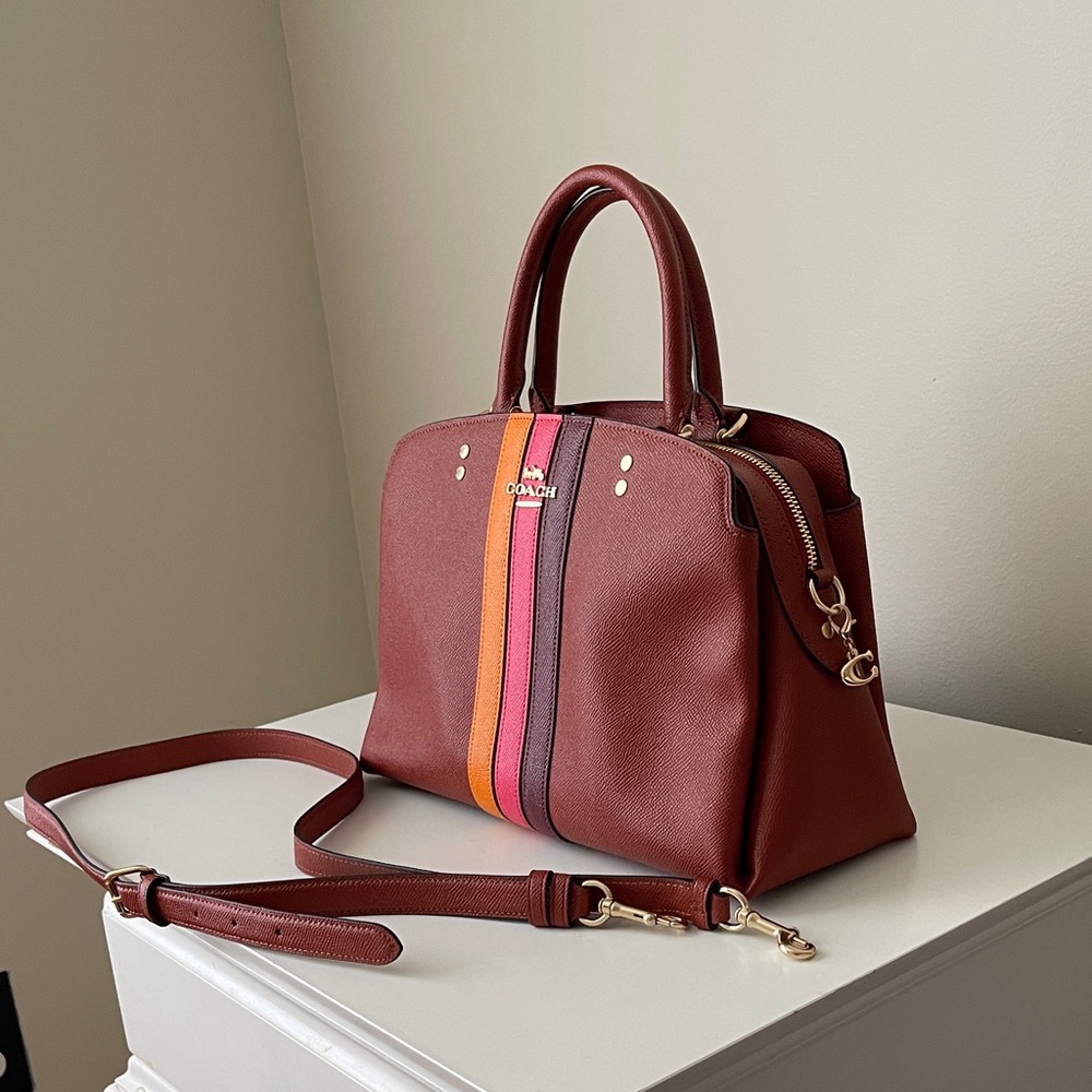 Coach Brown Satchel with Pink and Orange Stripes - Picture 2 of 6